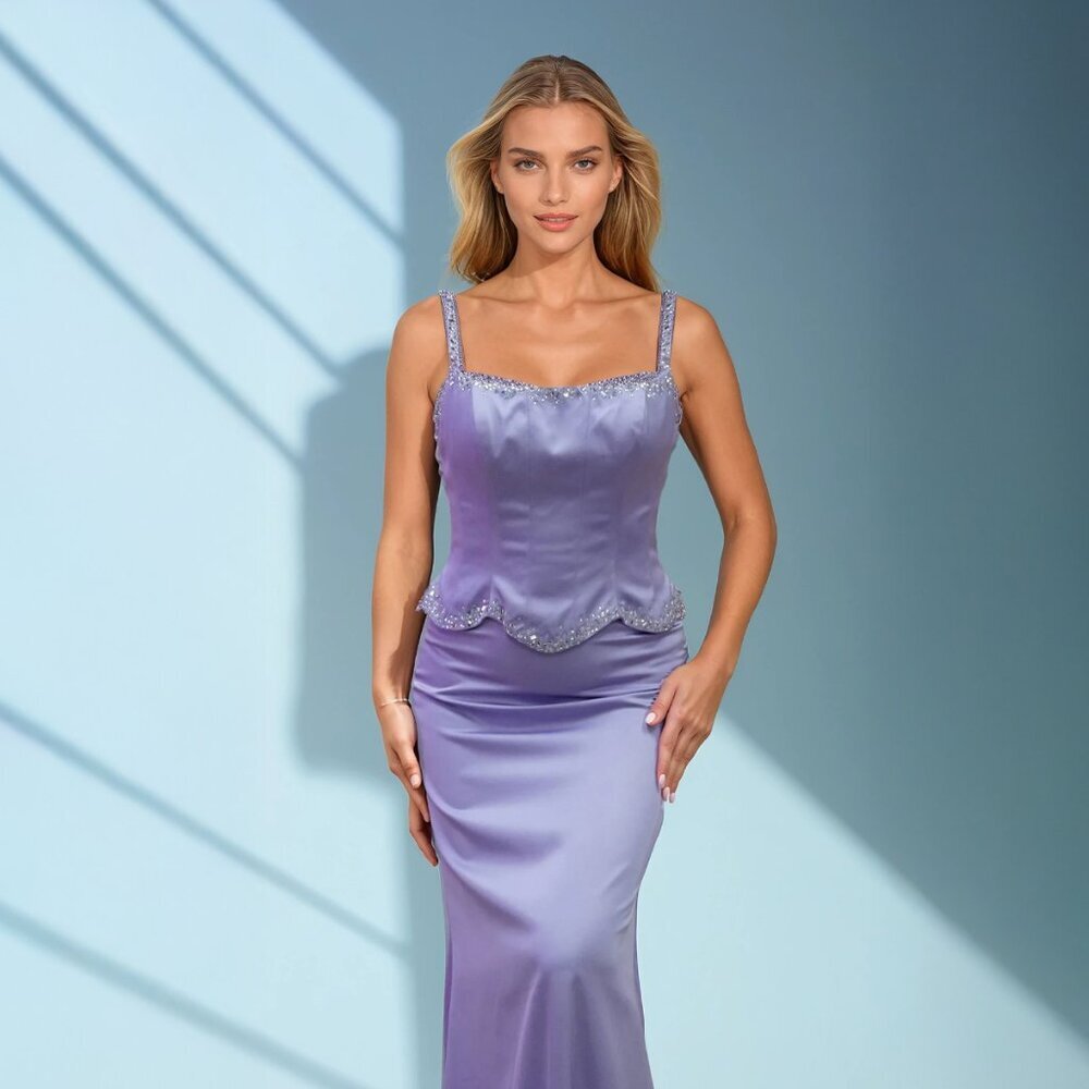 Sleeveless Rhinestones Embellished Long Elegant Gown w/ Zipper Back JT2688A